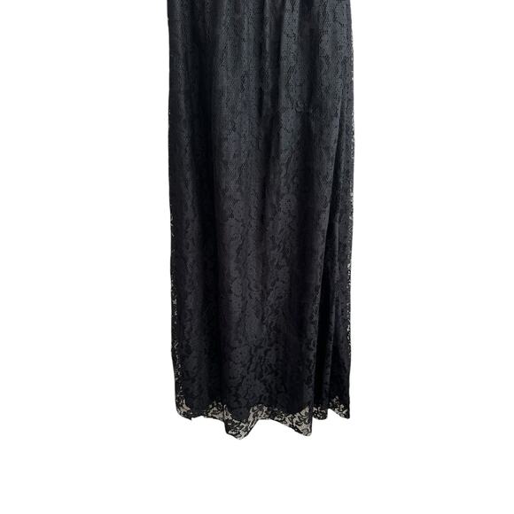 Amsale Black Lace Key Hole Front Back Cut Out Neckline Floor Length Gown Size 6 - Picture 4 of 9